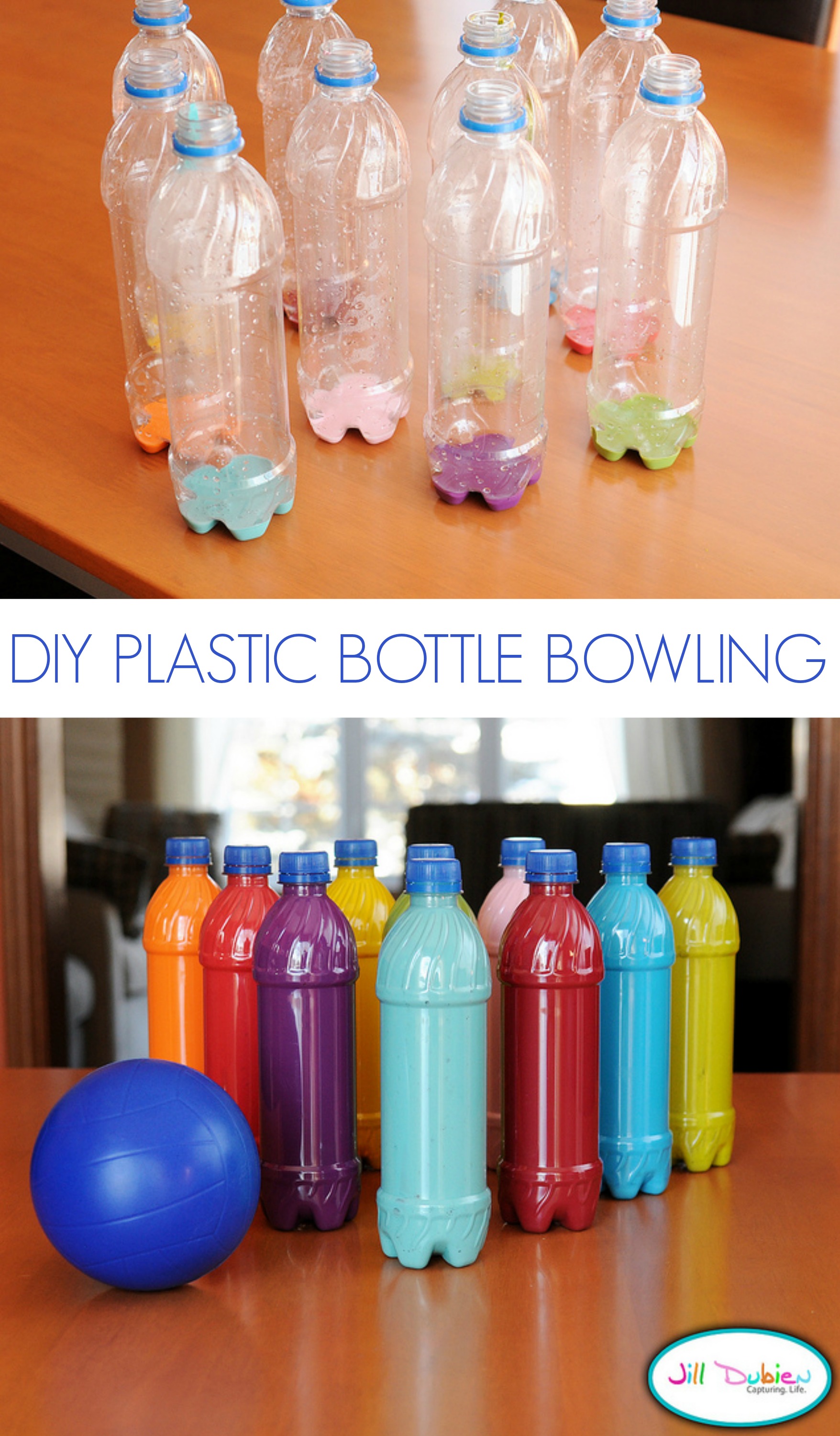 Turn water bottle into a fun bowling game for the kids!!
