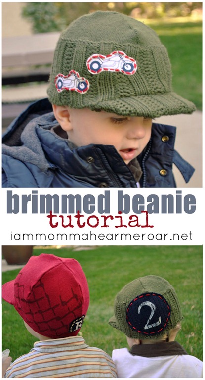 brimmed beanie hat tutorial by I am Momma Hear Me Roar