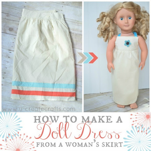 American Doll Dress from Woman's Skirt at u-createcrafts.com