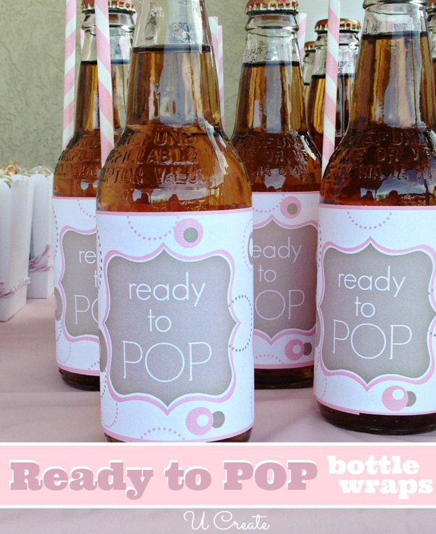 Ready to "POP" baby shower bottle wraps - free printables