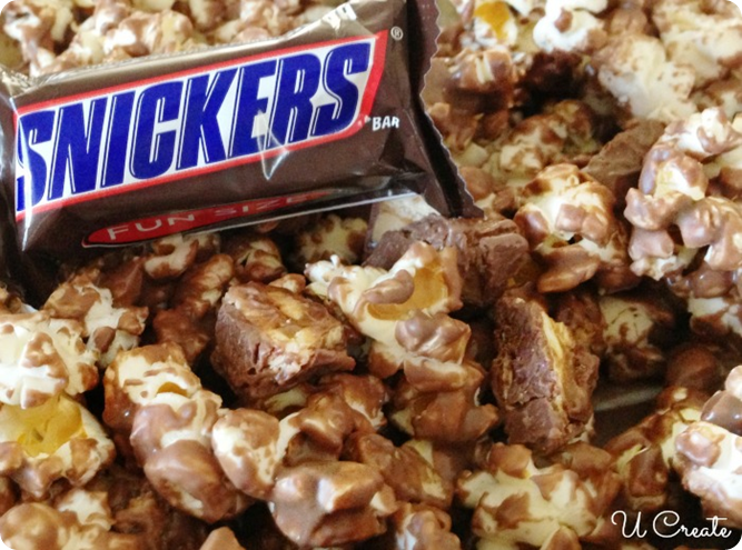 Snickers Popcorn Recipe - 3 Ingredients!! u-createcrafts.com