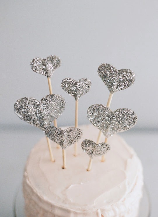 glitter heart cake toppers