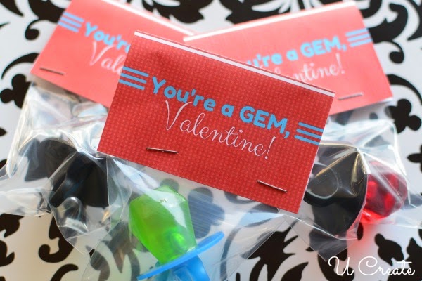 Valentine Ring Pop Printables - "You're a GEM!" at u-createcrafts.com