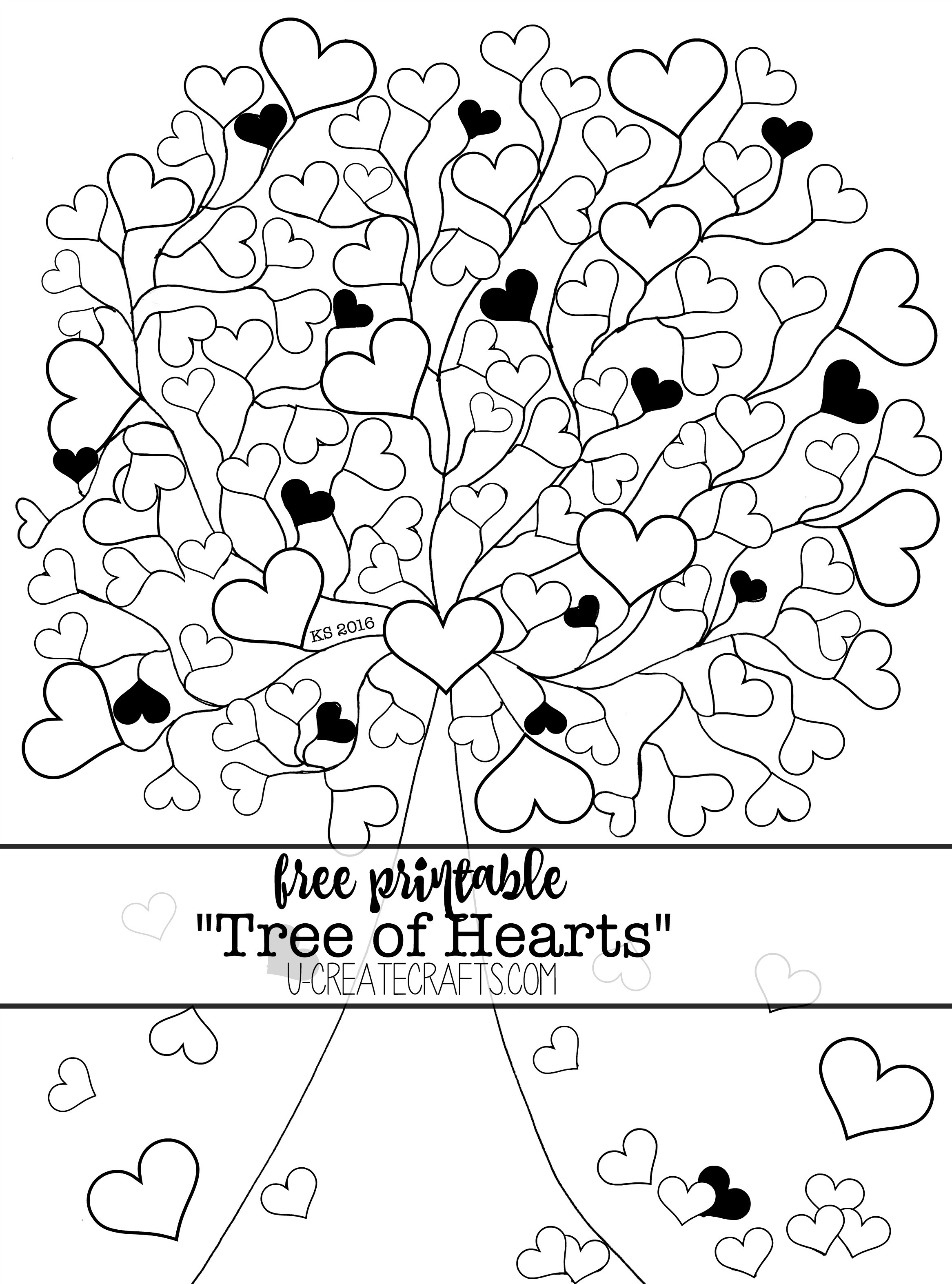 Tree of Hearts Coloring Page by U Create