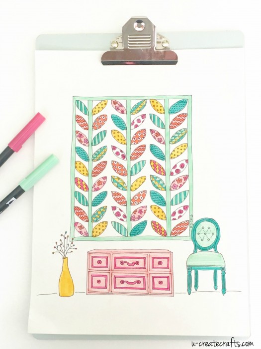Quilt Coloring Page - Quilted Leaves - U Create