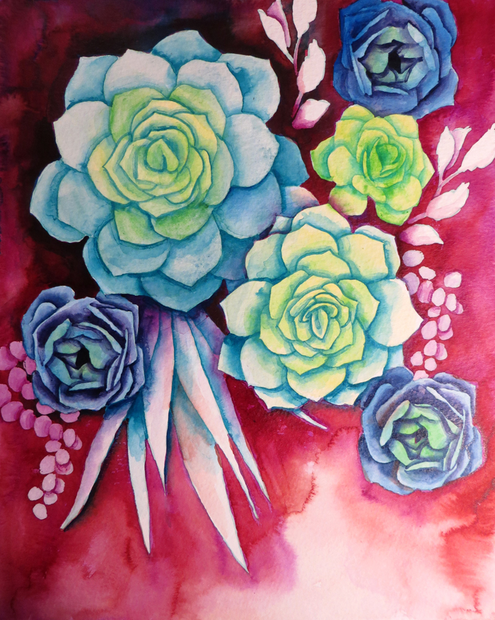 How to make Watercolor Succulents - also free template!