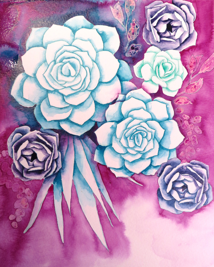 How to Make Watercolor Succulents with free template
