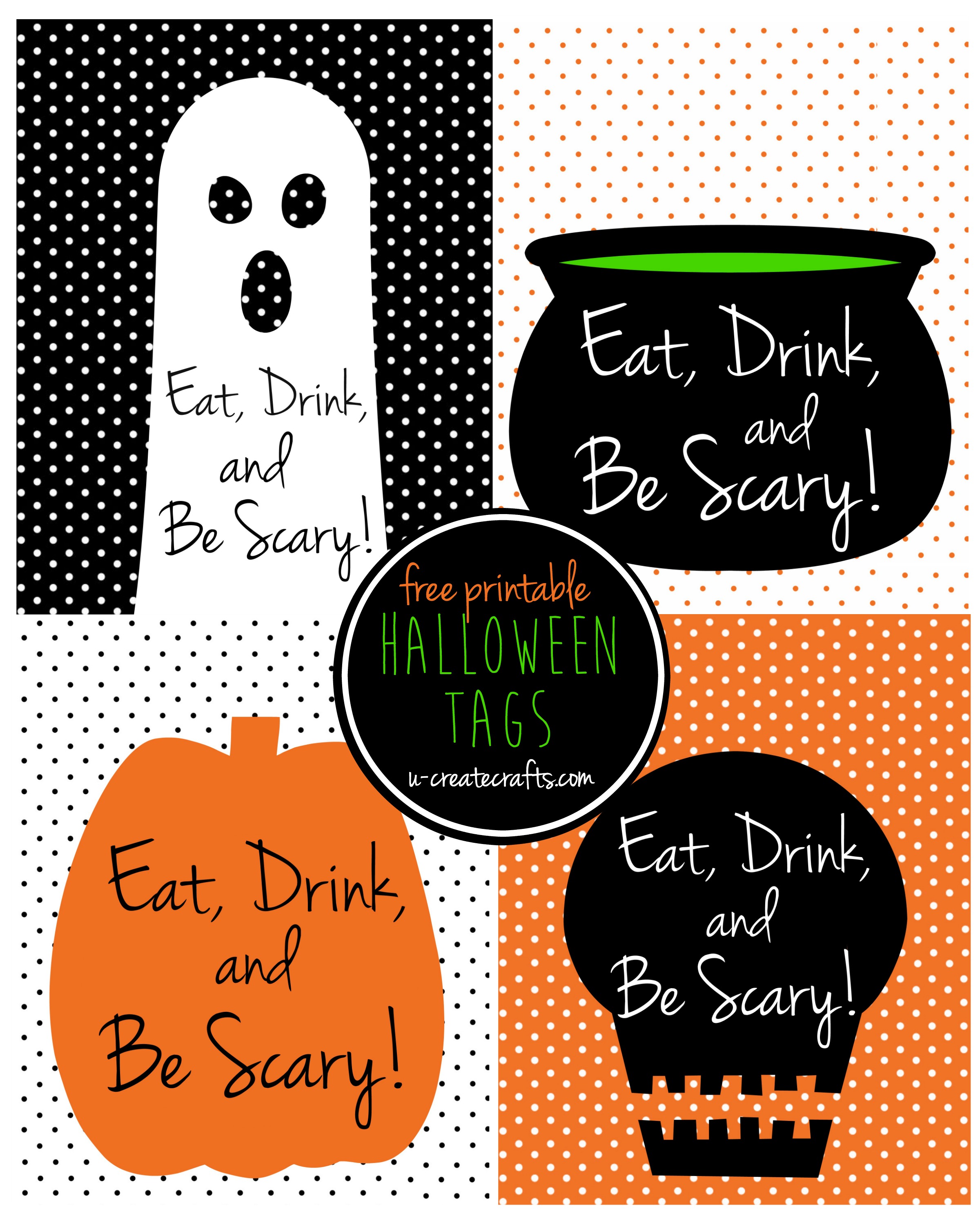Eat, Drink, and be Scary Halloween printable tags by U Create