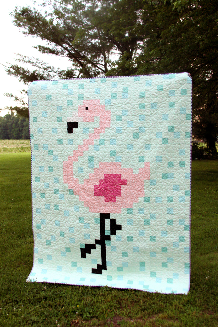 Flamingo Pixel Quilt Tutorial and many other pixel quilts!