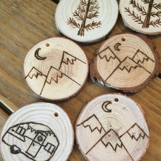 Wood burning office inspired ornament
