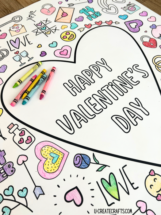 Happy Valentine's Day coloring printable pdf - U Create - available in smaller coloring page size, too!