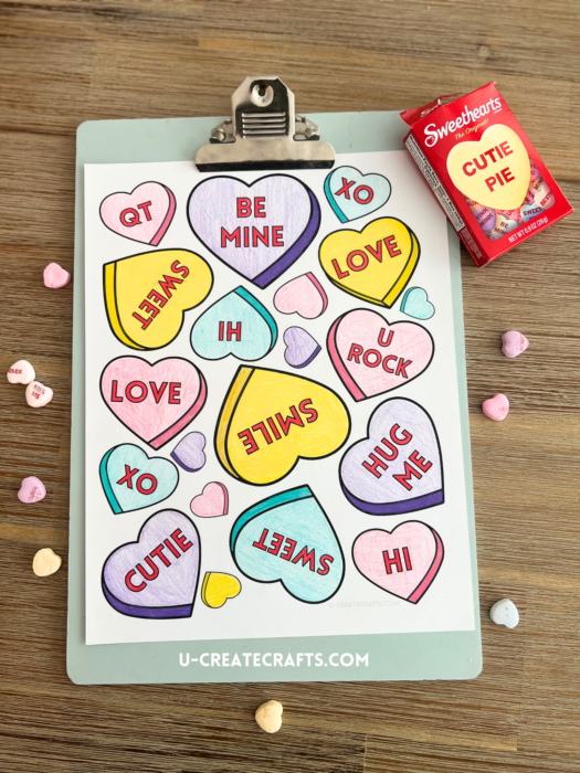 Conversation Hearts Valentine Coloring Page by U Create