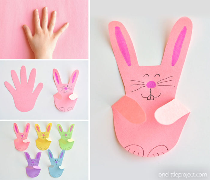 16 DIY Easter Crafts for Kids - Handprint Bunnies by One Little Project