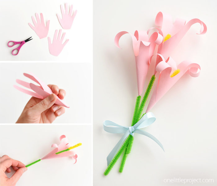 16 DIY Easter Crafts for Kids - Handprint Easter Lillies by One Little Project