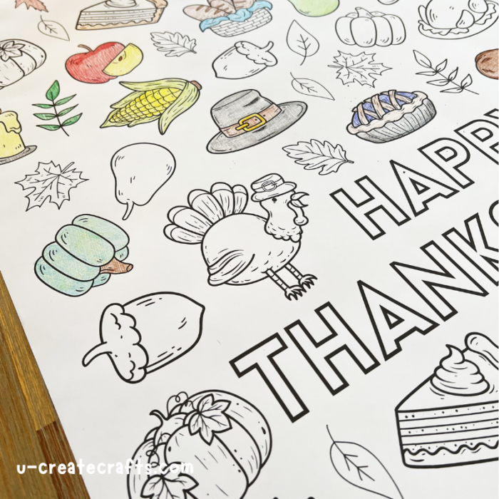 Happy Thanksgiving coloring poster and coloring page by U Create